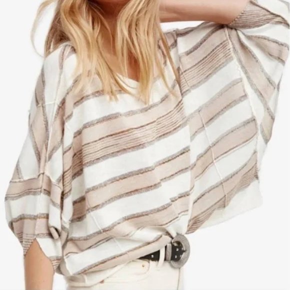 Free People Sweaters - FREE PEOPLE Love Me Too Lightweight Cotton/Linen Striped Boxy T-Shirt Sweater L